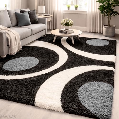Image of 3D Shaggy Polyester Carpet Rug Runner Area Mats for Bedroom /Living Area /Home with Anti Slip Backing Soft /Fluffy Hight Pile - (Moon Silver, 6x9 feet)