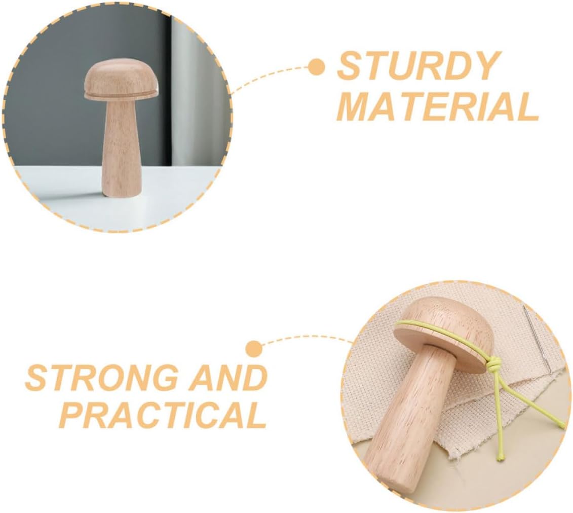 BEBEMOKO Wooden Mushroom Darner Repair Tools Large Eye Blunt Needles for Yarn Knitting Sewing Weaving Projects Built-in Needle Storage