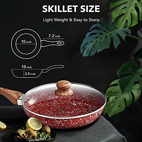 Csk 10" Red Frying Pan-Non-Stick Skillets With Whitford Granite Nonstick Coating, Ptfe And Apeo Free, Durable Bakelite Handle, Aluminum Alloy, Superior Omelet Pan Suitable For All Stove. #TOP5