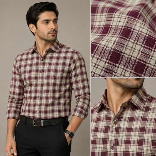 Image of Cotswool Checks Unstitched Shirt Fabric 2.25 Meter, 44 Inch