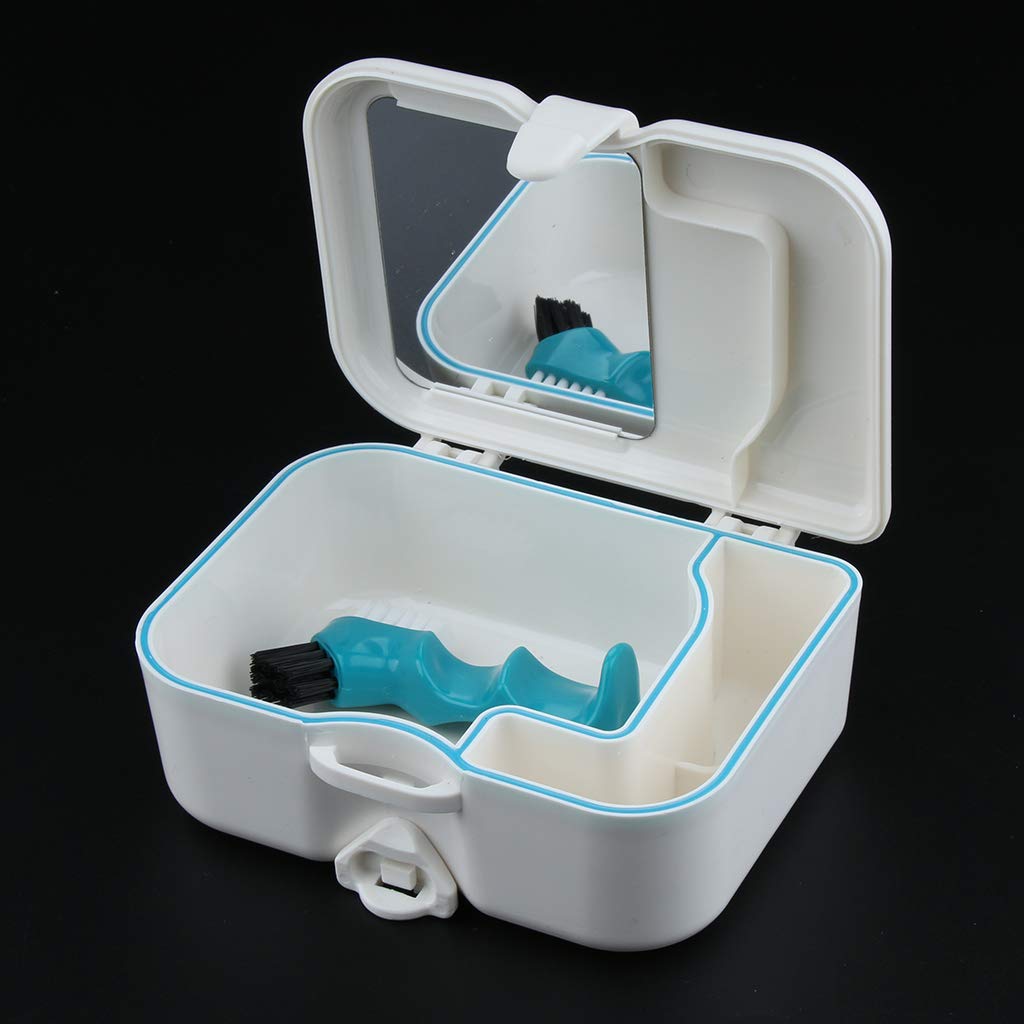 Estuche portátil para dentaduras postizas con espejo integrado, caja de almacenamiento de dientes