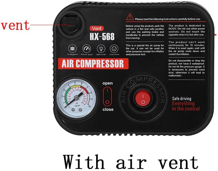 Portable Tire Inflator Air Compressor Pump Pressure with Tire Gauge Emergency and LED Light Vent for Car Motorcycle Bike Ball DC 12V Fast Inflation