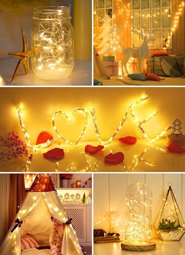 Image of Brightown 24 Pack Fairy Lights Battery Operated - 7Ft 20 Led Mini String Lights Silver Wire Waterproof Firefly Starry DIY Lights for Bedroom Patio Wedding Party Christmas Decor (Warm White)