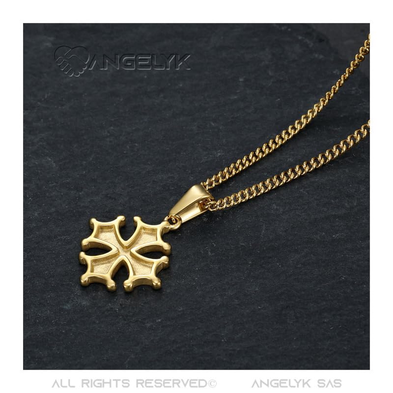BOBIJOO Jewelry - Pendentif Collier Femme Croix Occitane Cathare Toulouse Languedoc Acier Inoxydable Or Doré Plaqué