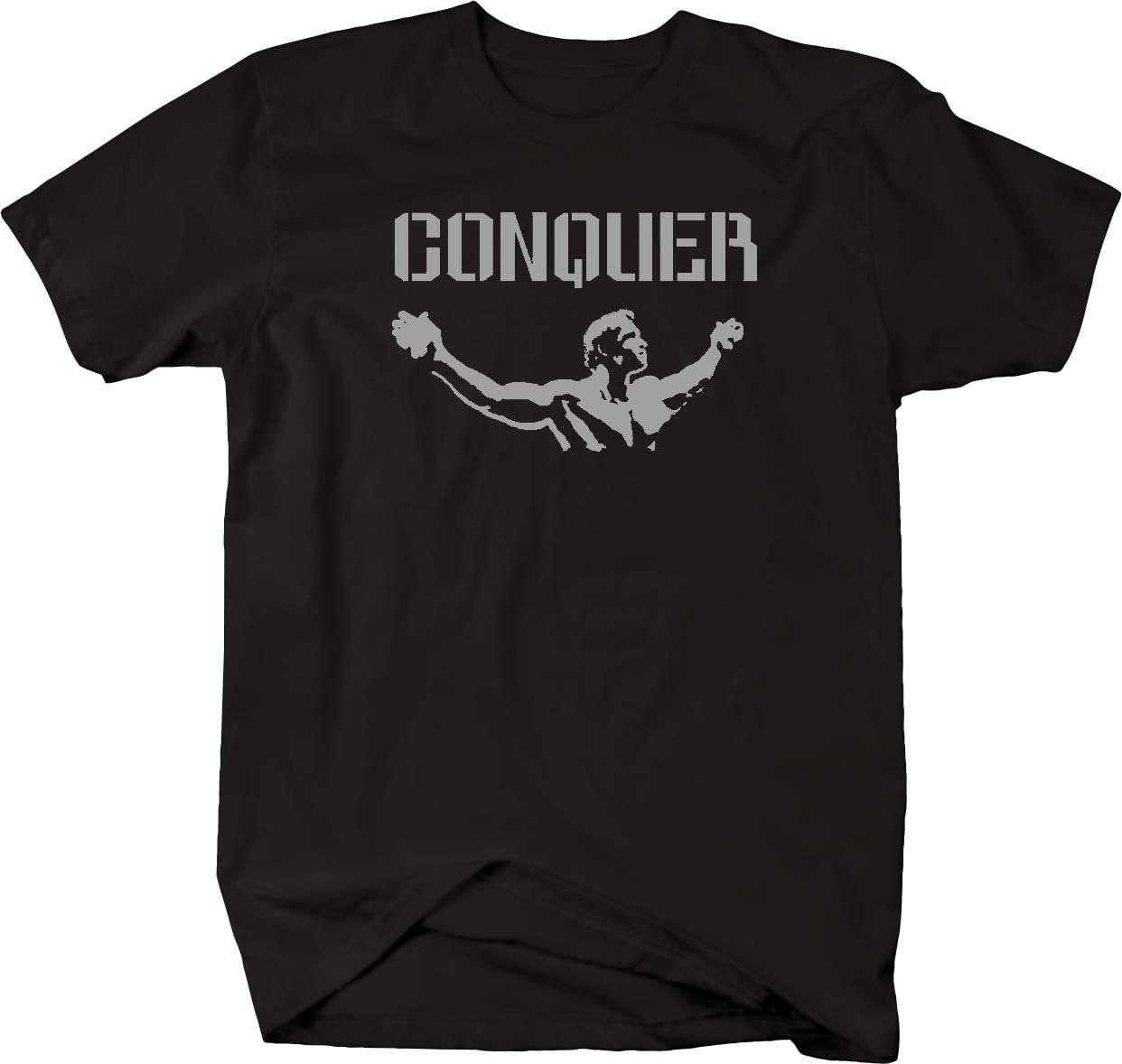 Arnold Quote Conquer Pose Gym Body Building Workout Mens T Shirt - Large