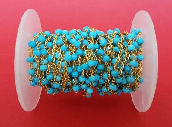 Chaîne turquoise wire wrapped anti-ternissement en fil plaqué or 24k pour créateurs
