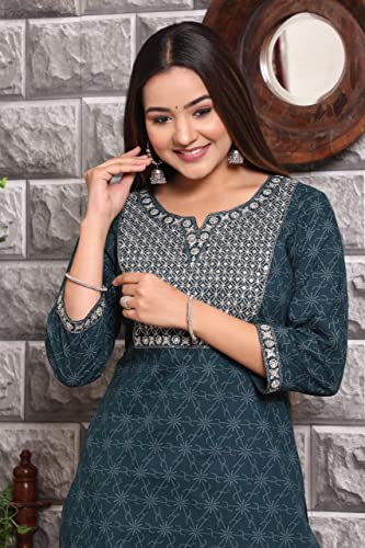 Kurti droit en coton pour femmes avec broderies et sequins - 3