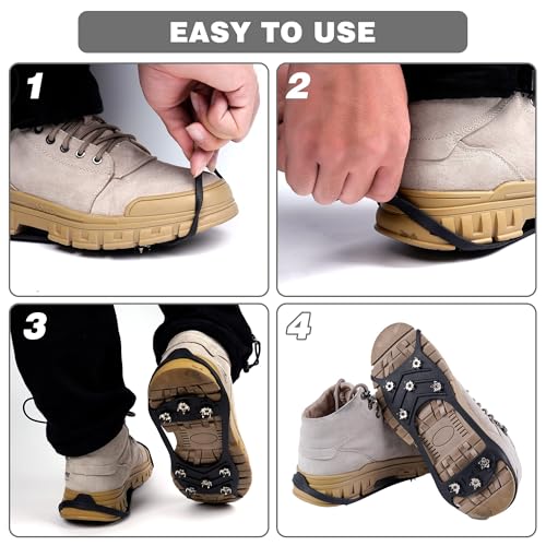 Image of 2 Pairs Non Slip Gripper Spike Ice Traction Cleats Walk Traction Cleat Durable Ice Snow Grips for Shoes, Boot with 8 Steel Studs Crampons (Large: Women (10-11.5) / Men (8.5-10))
