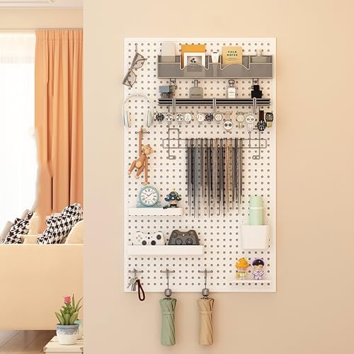 XRRJFYH Organizador Herramientas con 10 Ganchos, Panel Herramientas Pared Tablero Perforado Escritorio Pegboard Panel Perforado(White,120x40cm/47x16in)