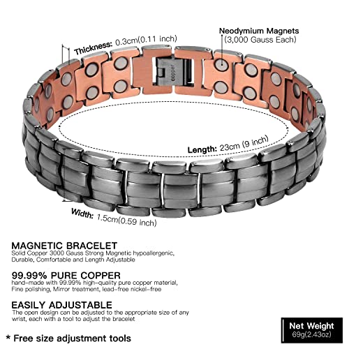The North Ring® 99.9% Pure Copper Magnetic Bracelet - 3000 Gauss Magnetic Copper Bracelets For Men - Double-Row Strong Magnets - Adjustable Length With Adjusting Tool #TOP1