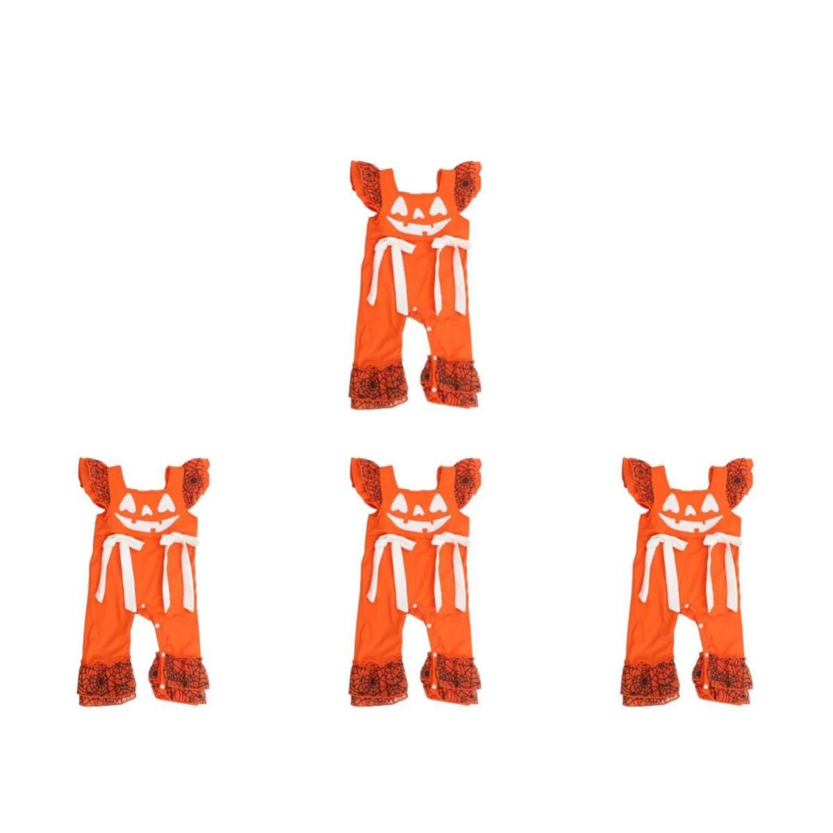 Healeved 4 Pezzi Tutina Neonata Zucca per Halloween in Cotone Morbido e Traspirante, Body senza Maniche Stampa Zucca Arancione, per Feste e Raduni Festivi