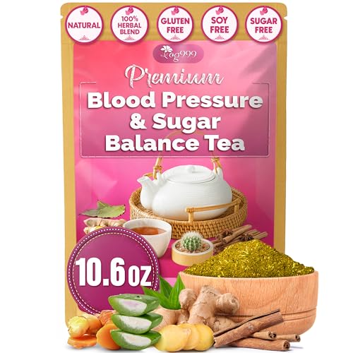 TOG999, Premium Blood and Sugar Balance Tea | 300gr - 10.5oz | 100% Natural Turmeric, Ginger, Cactus Nopal, Aloe Vera, Bay Leaf, Cinnamon &amp; Hibiscus - Loose Powder Herbal Blend – Caffeine-Free Tea