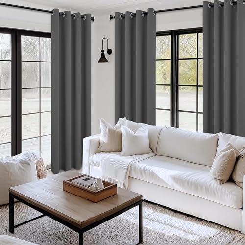Image of Galaxy Home Decor Premium 100% True Blackout Eyelet Curtain for Long Door 8 Feet| Thermal Insulated Modern Plain Curtain for Living Room & Bedroom|Pack of 2, Grey