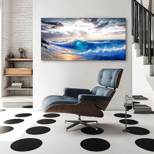 crmotu Coastal Wall Art, Beach Wall Art, Ocean Art Wall Decor, Great Wave Canvas Prints, Beachy Landscape Large Artwork, Seaside Pictures for Living Room Bedroom, Modern Office Decor 30x60inch
