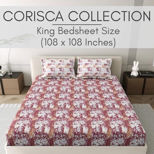 Image of Mafatlal 186 Tc Corsica Cotton Bedsheet for King Size Bed | 108 X 108 Inches | Cool-Touch Summer Sheets for Breathable Sleep Comfort | 2 Pillow Covers | Mineral Red