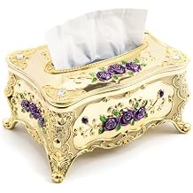 Tissue Box Holder, Retro Tissue Box Cover Rectangle for Car, Office, and Home, Dryer Sheet Holder for Bathroom, Easy Refill Holds Standard Sheets Gold