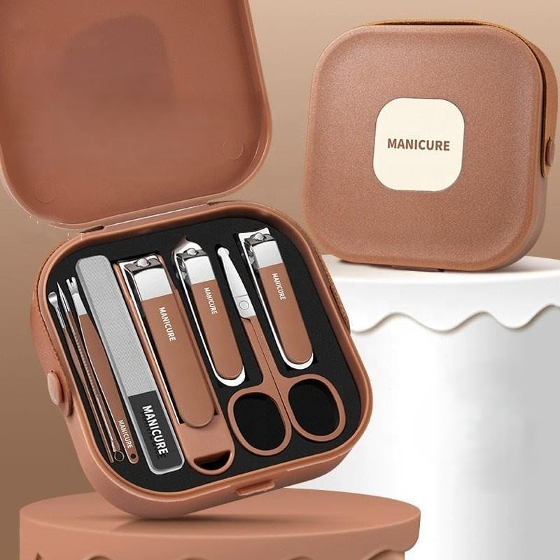 Velnest 8-Piece Professional Manicure Pedicure Set, Stainless Steel Nail Care Kit with Nail Cutter & Scissors, Luxury Travel Leather Case for Men & Women