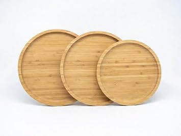 3'lü Bambu Sunum Tabağı Seti - 18cm 23cm 30cm Yuvarlak Servis Tabağı - Mutfak ve Sofra Düzenleyici