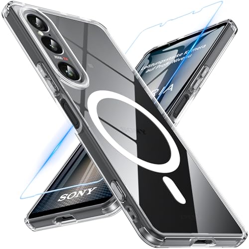 For Sony Xperia 1 VII ケース【ガラスフィルム付き・MagSafe対応】半透明 耐衝撃 米軍MIL規格 黄変防止 指紋防止 ワイヤレス充電対応 ストラップホール付き xperia 1 VII カバー(SO-51F/XQ-FS44/SOG