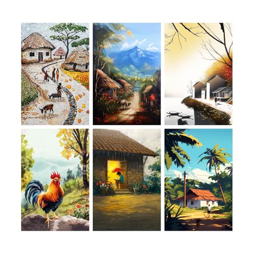 Image of SiddArtify Village Life Wall Art Prints Set - Landscape Poster Decor for Living Room Bedroom Office - 8x12 Sticker Pack of 6