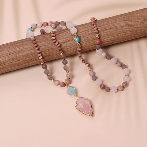 Sofiacreations Natural Rose Quartz Arrowhead Pendant108 Beads Mala Prayer Healing Crystal Necklace #TOP4