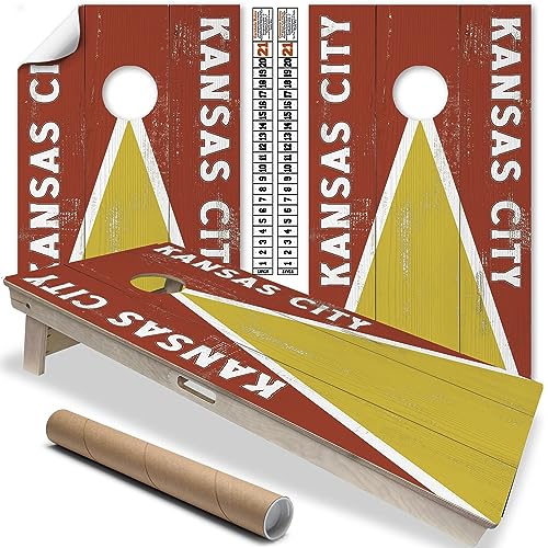 Kansas City Cornhole Board Wraps and Decals for Boards Set of 2 Skins Professional Vinyl Covers Sticker - Football Tailgating Cornhole Wraps Stickers Cornhole Skins Cornhole Wraps for Boards