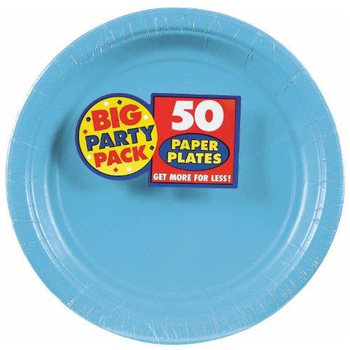 Amscan Pratos de almoço de papel azul caribenho 650013.54 | Pacote grande de festa | 50 unidades