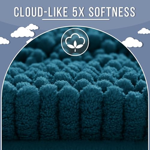 Image of Yimobra Bathroom Rug Mat, Non Slip and Super Absorbent Bath Mat, Machine Washable Quick Dry, Ultra Plush Chenille Shower Rugs for Bathroom Floor Sink Tub and Shower Outside, Peacock Blue, 24 x 17