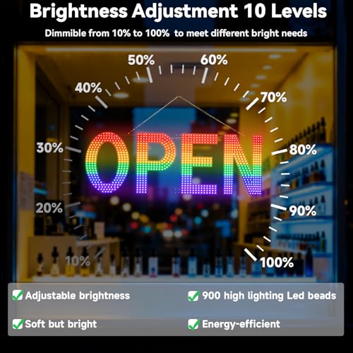 Image of LED Open Signs for Business,40 inchL x 14 inchW Large Open Sign LED with 3 Scene Modes, Ultra Bright Adjustable Light Up Bar Sign for Storefront Window Glass Door Shop Store Salon Cafes Restaurant (Rainbow Colors)