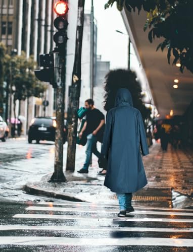 ANYOO Damen Regenjacke Regenmantel Wasserdicht mit Kapuze, Leichter Lange Regenponcho Windbreaker Regenbekleidung, Meer Blau, Einheitsgröße