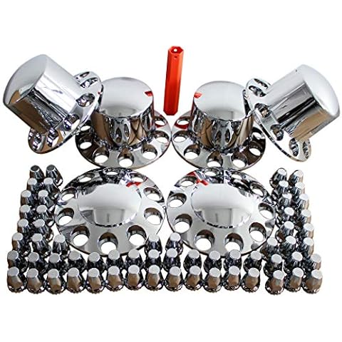 MRJLK Chrome ABS Complete Axle Cover Set with Standard Hub Caps and 33mm Screw-On Lug Nut Covers for Semi Trucks (2 Front and 4 Rear) Cover