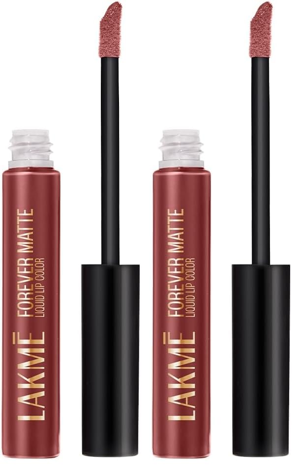 Image of Lakme Forever Matte Liquid Lip Colour, Long-Lasting Liquid Lipstick, Lightweight & Transferproof, Smudgeproof - Rose Wood 5.6ml (Pack of 2)