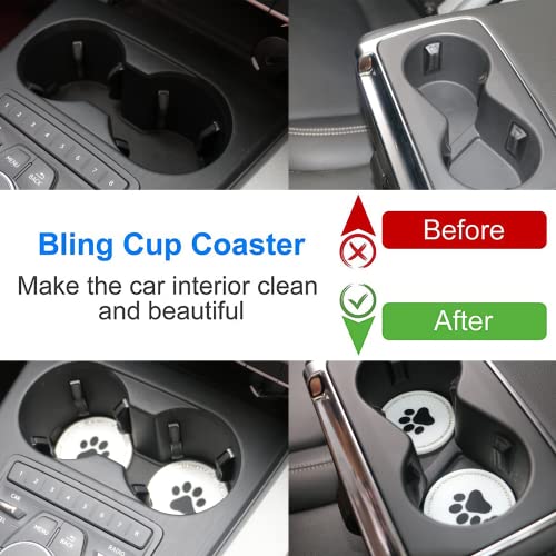 Shengyawauto Car Interior Accessories Cup Holder,Anti Slip Cup Mat Insert For All Brands Of Cars 2 Packs,2.75 Inch Bling Cup Puppy/Cat Paw White Luminous #TOP3
