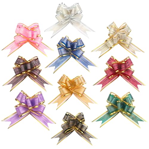 JRILUO Lot de 10 Gros Nœuds Cadeaux à Tirer, Ruban Cadeau Décoratif Métallique Mat 20 cm, Nœuds de Papier Cadeau pour Emballage Cadeaux, Mariage,...