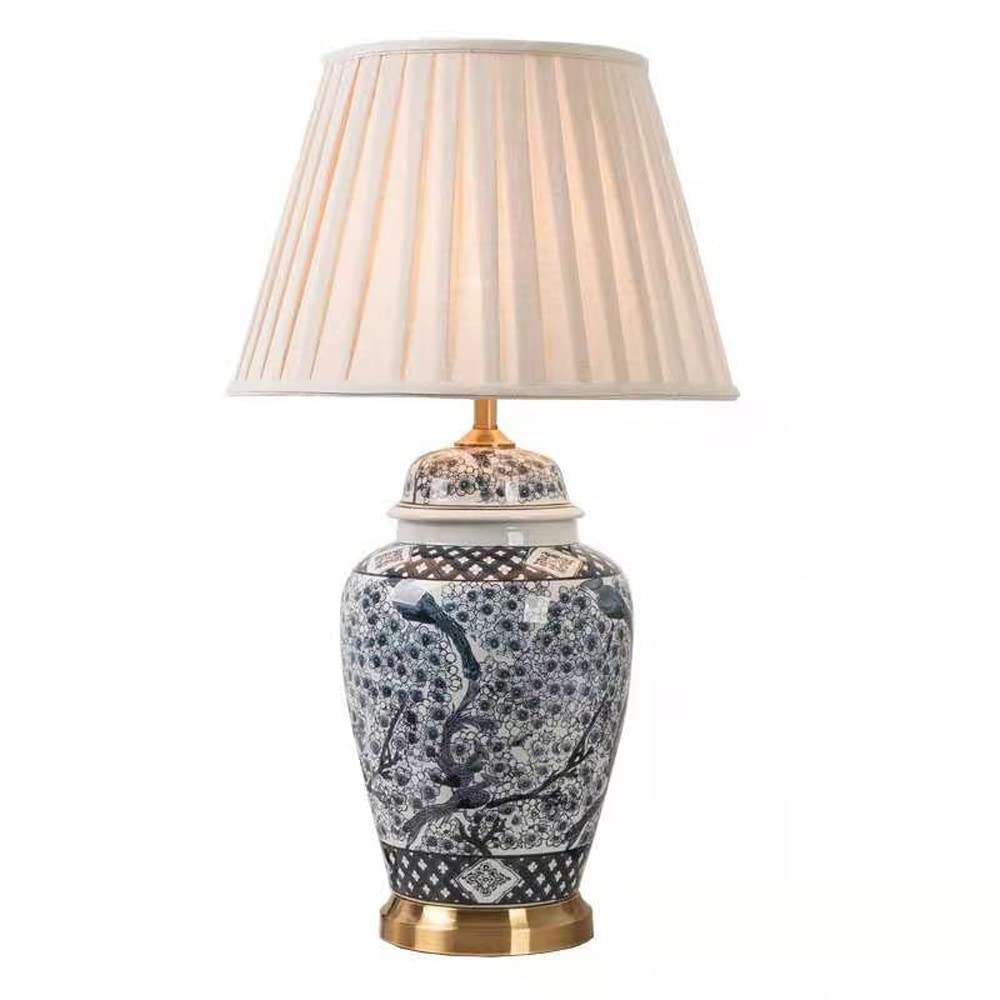 Lampy Stołowe, Ręcznie Malowana, Szkliwiona Ceramiczna Lampa Stołowa, Antyczne Mosiężne Lampy Stołowe, Lampka Nocna Na Biurko Z Lnianym Kloszem, Nowoczesna Ceramiczna Lam