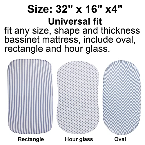 Image of Onacosht Bassinet Sheets for Baby Boy and Girl, Stretchy Breathable Fitted Sheet Universal for Bassinet Cradle Hourglass Oval Rectangle Pad /Mattress, 4 Pack Stripes Dots Chevrons and Stars