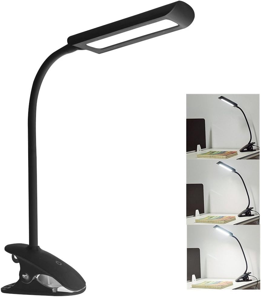 LED Desk Lamp, Mabor Dimmable Eye-caring Reading Table Light 3 Color Changing 7W Touch Sensitive Clip-on Lamp for Study Bedroom Desk Portable
