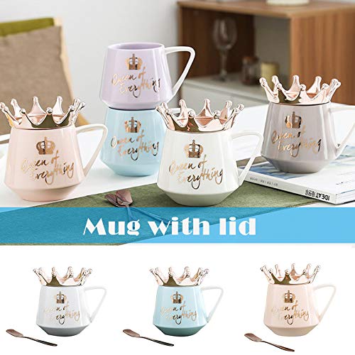 JiangM Taza de cerámica con tapa de corona y cuchara, taza de cerámica para vientre, taza de café, regalo para novia y… - Imagen 3