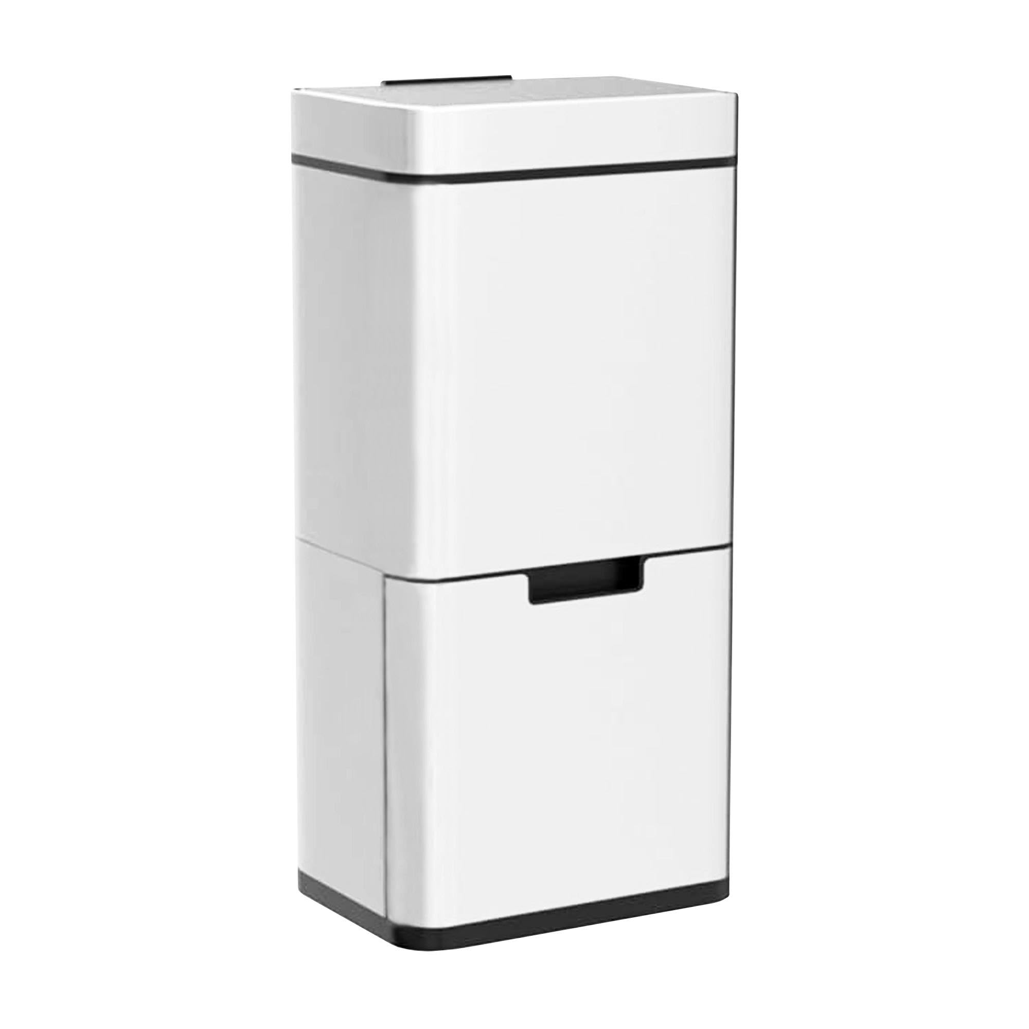 Papelera de reciclaje 62L (37L+25L), cubo de basura con 2 compartimentos, apertura automática con sensor, en acero inoxidable, blanco