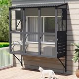 YODOLLA Catio Fenster-Katzengehege 4 Ebenen, 3 Türen – wetterfest, Grau