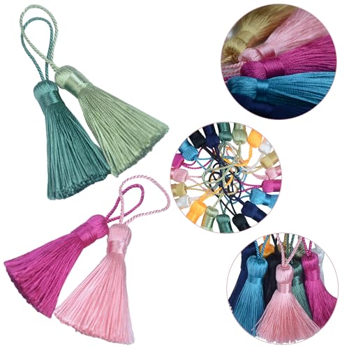 Image of Makhry 20pcs 4.3 Inch Handmade Silky Floss Mini Tiny Craft Tassels with 2-Inch Cord Loop and Small Chinese Knot for Earrings, Souvenir, Bookmarks, DIY Craft Accessory,Tags (Mixed)