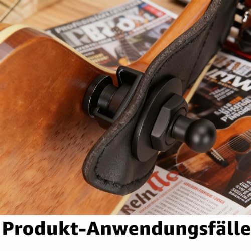 4 Stück Gitarrengurt Schlösser, Gitarrengurt Knöpfe aus robustem Metall mit 4 Silikon Unterlegscheiben für Akustikgitarre, E-Gitarre, Bassgitarre und Ukulele – Schwarz