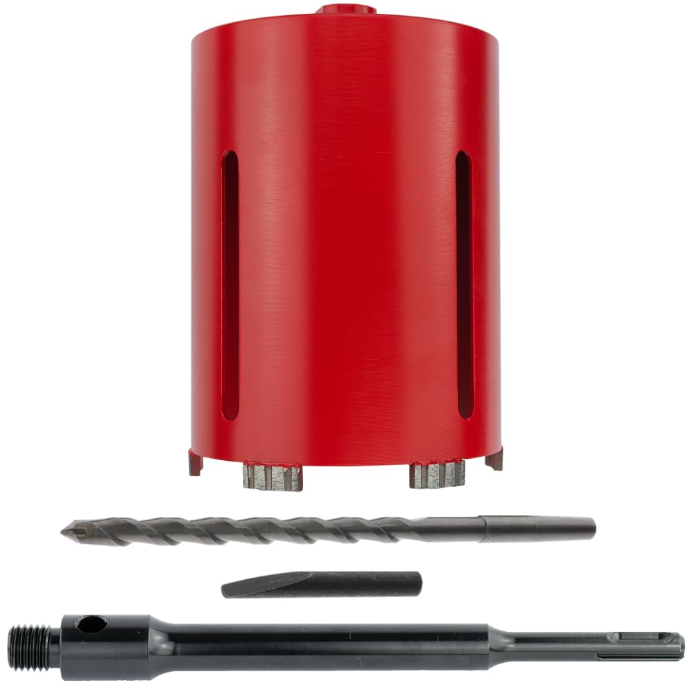 SDS Plus Diamant-Trockenbohrkrone LTR Ø 182 mm lang – Profi-Bohrkrone 180 mm Bohrtiefe, M16 Gewinde, Turbo-Segmente, für Beton, Mauerwerk, Ziegel