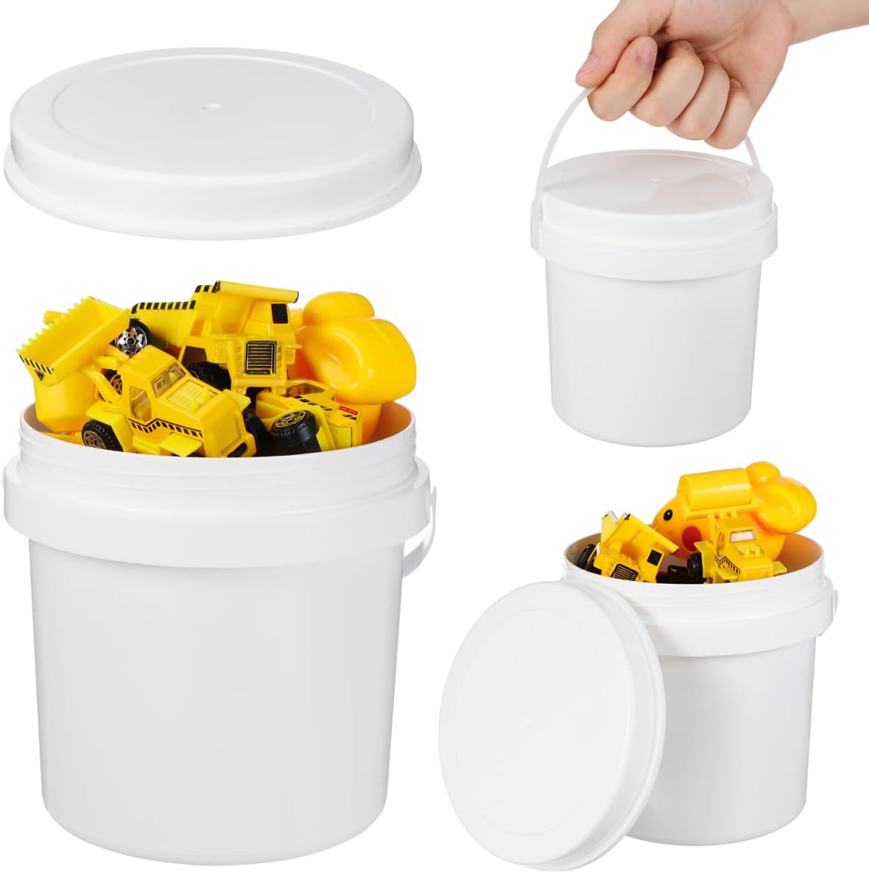 White Plastic Bucket 3pcs Storage Bucket White with Cover 3pc Pp with Lid - Image 3