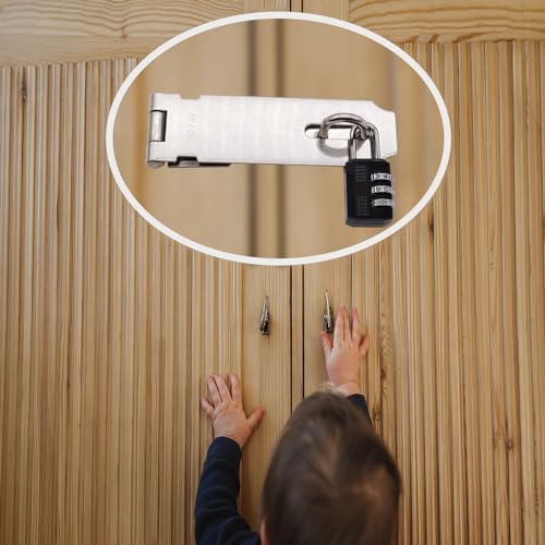 Tanbupu 2Pcs Door Locks Hasp Latch,5 Inch 304 Stainless Steel Safety Packlock Clasp Hasp Lock Latch,Hinge Lock Padlock with Screws for Gates,Doors,Cabinets, Closets and More - Image 8