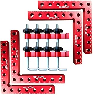 90 Degrees Positioning Squares, Right Angle with 2 Clamps, Aluminium Alloy L-Type Corner Woodworking Carpenter Clamping Tool (140mm x 140mm) (4 PACK)