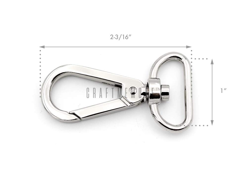 CRAFTMEMORE 1 inch Push Gate Snap Hooks Metal Swivel Lobster Claw Clasp Purse Hardware 2pcs VT41 (Silver)