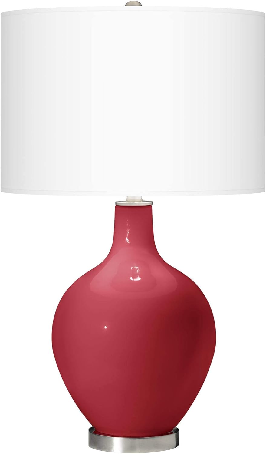 Color + Plus Modern Table Lamp 28.5" Tall Samba Red Glass OVO White Linen Drum Shade for Living Room Family Bedroom Bedside Nightstand Office