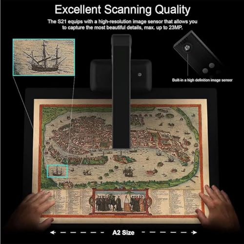 Image of A2 Overhead Scanner for Large Format Documents & Books, 23MP High Resolution, Book Double Pages Smoothing & Split Auto Scanning, Compatible with Windows & macOS