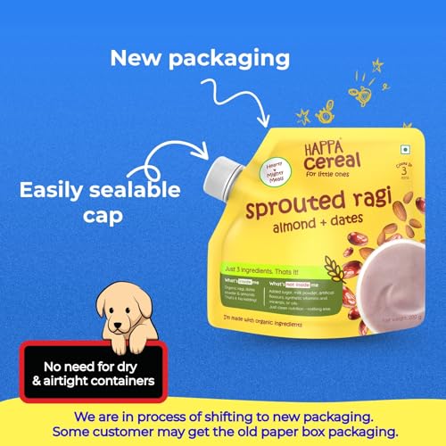 Image of Happa Ragi Cereal for Babies | Only 3 Ingredients | No Sugar, Oil, Milk Powder, Flavours or Colours | Traditional Porridge Recipe | Cooks in 3 Minutes | Stage 2 (6 Months+) | Pack of 4 (200g Each)
